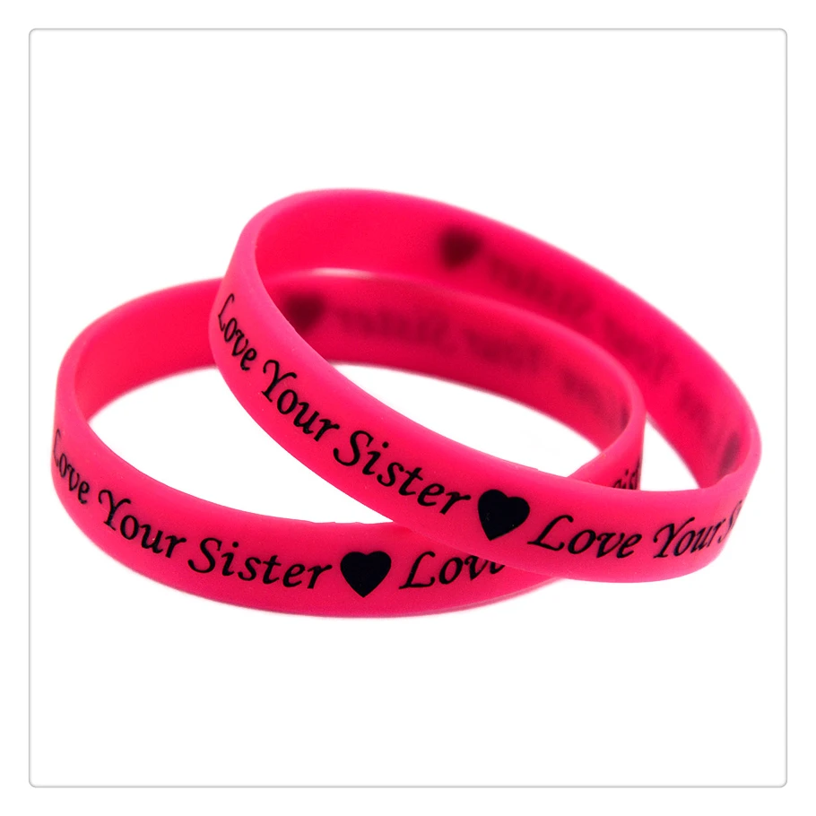 

OneBandaHouse 1PC Love Your Sister Silicone Wristband Pink Adult Size Bracelet