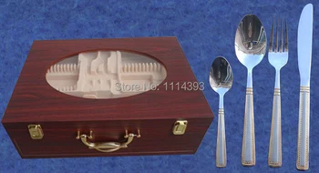 

2244G-P518 Gold-plated S-S Cutlery set 72pcs with Wooden Case/ Flatware set 72PCS with Wooden Box/ Cutlery set 72pcs as Gift