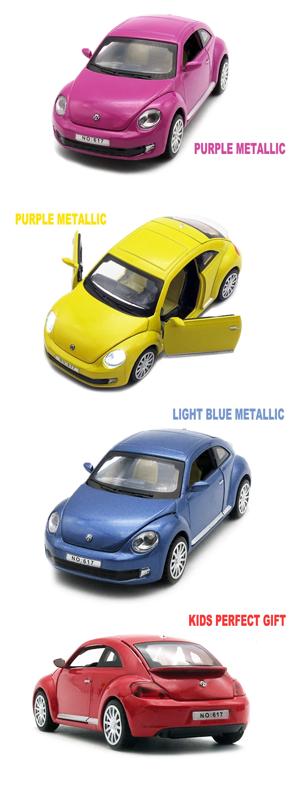 1/32 масштаб VW Beetle литые под давлением модели автомобилей, подарок для мальчиков, металлические игрушки с открывающимися дверцами/функция оттягивания/музыка/светильник