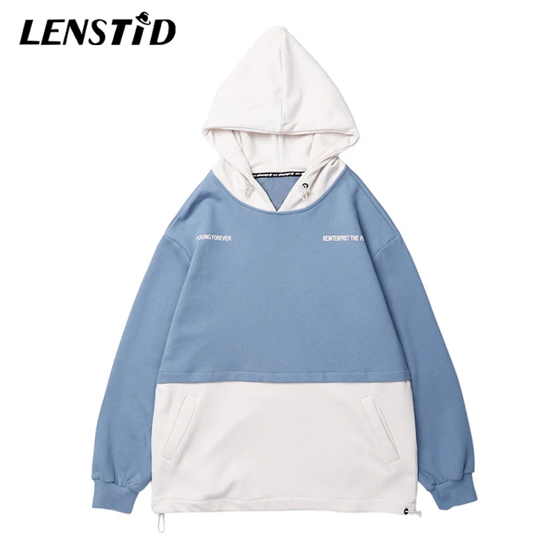 

LENSTID Autumn Men Hip Hop Hoodies Sweatshirt Japanese Harajuku Hooded Pullover Streetwear Color Block Patchwork Brand Clothing