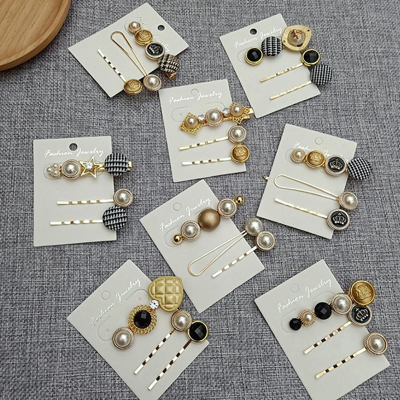

Ubuhle 2019 New Hair Jewelry 3 Pcs/Lot Girls Elegant Pearl Geometric Alloy Hair Clips Barrettes Female Cute Headwear Hairpins