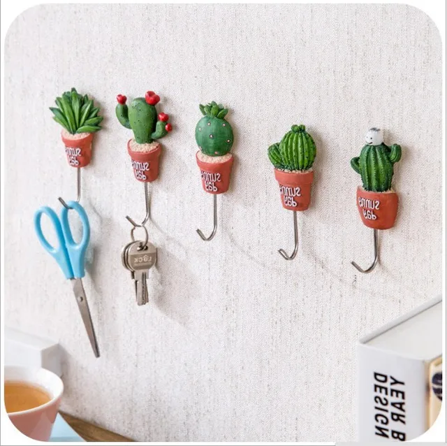 5pcs cactus plant pot wall housekeeper hooks for hanging door hanger