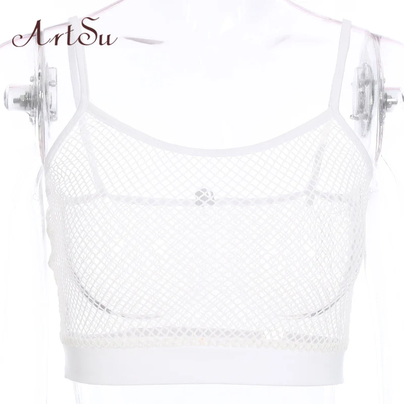 ArtSu футболка с длинным рукавом, Женский сетчатый топ с капюшоном, открытые сексуальные шорты в стиле панк-рок, укороченный топ, белая футболка в сеточку, черная ASTS20380 - Цвет: White