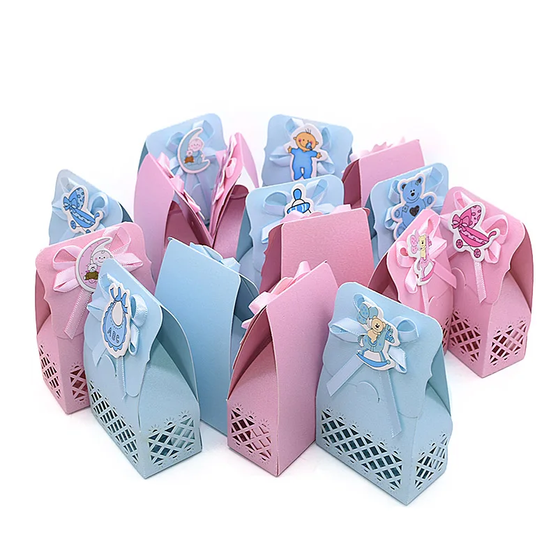 

12pcs 3D Paper Gift Boxs Cookies Candy Boxes Packaging for Baby Shower Decorations Baby Boy Girl Party Gift Package Supplies