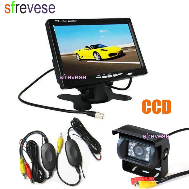 

Wireless 18 IR Night Vision Reverse Parking Reversing Backup CCD Camera + 7" LCD Monitor Car Rear View Kit