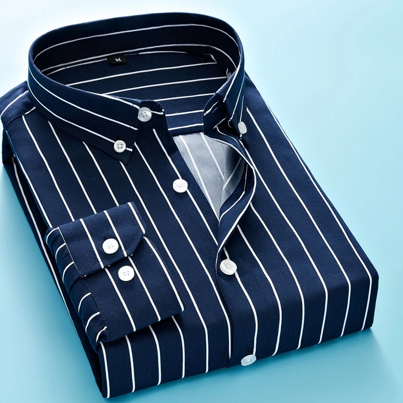 2024Mens Business Casual Long Sleeved Shirt Men M- 5XL Plus Size Shirt Classic Striped Male Social Dress Shirts Outwear