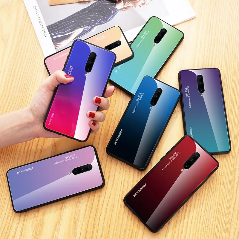 

Tempered Glass Case for Oneplus 7 Pro Stained Glossy Gradient Colorful Case for Oneplus 6T 6