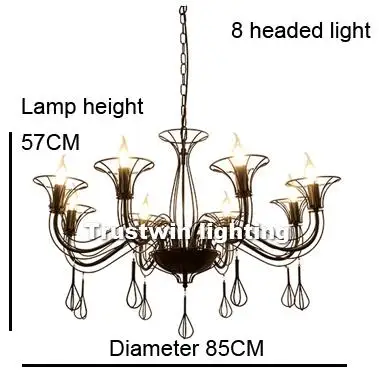 Европейский минимализм железная люстра светильник светодиодный подвесной светильник фойе столовая гостиная фойе черный светодиодный свечная люстра лампа - Цвет абажура: black 8 headed light
