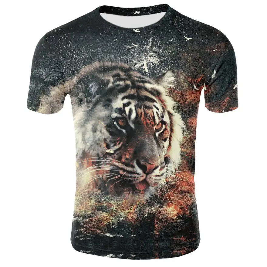 

2019 Summer Men T Shirt Colorful Tiger 3d Print Tees Top Animal 3d Tiger T Shirt Men Plus Size Cool Fashion T Shirt