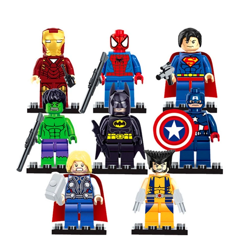

SY180 8Pcs/Set Iron Man Spiderman Batman Green Captain Building Blocks Brick Compatible Legoe Playmobil Toys For Children
