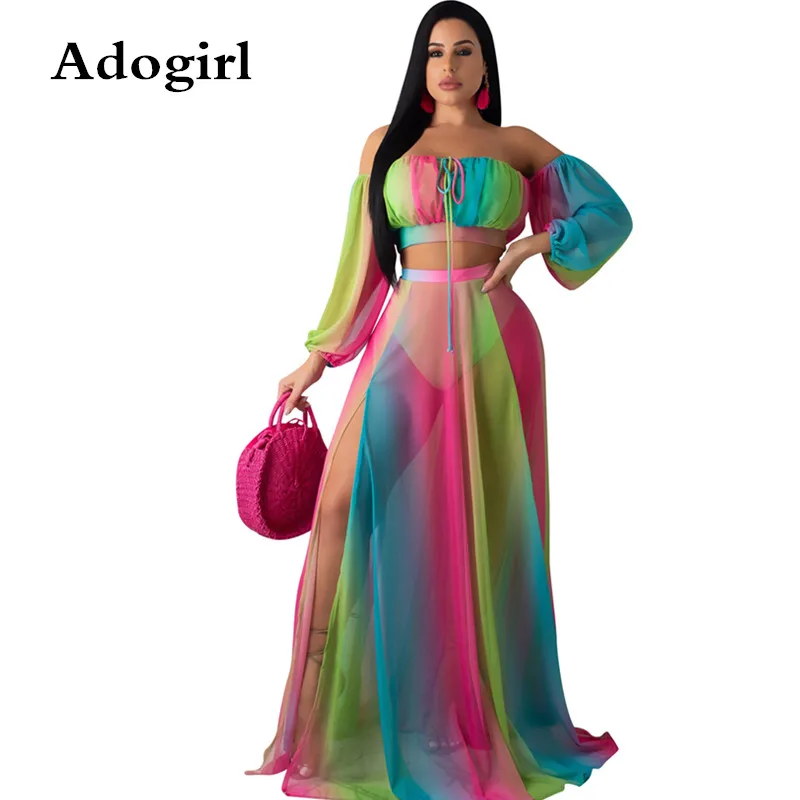 Женский шифоновый комплект Adogirl из 2 предметов Прозрачный Топ без бретелек и юбка