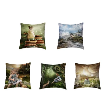 

Creative styling girl pattern cushion Cover Butterfly Fairy Child Birthday Gift Home Sofa Decor Polyester Peach Skin Pillowcase