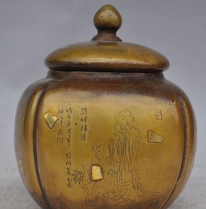 

Chinese buddhism pure bronze copper Diao Chan belle Beauties pot Cans Tank Jar