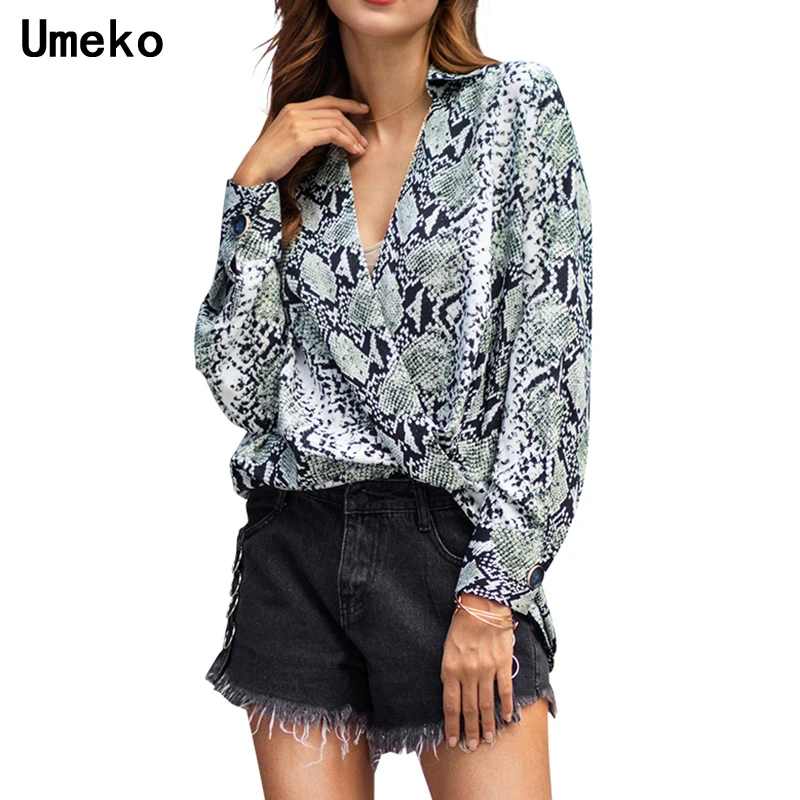 

New Fashion 2019 Womens Tops and Blouses Chiffon Bandage Serpentine V Neck Loose Laides Tops Long Sleeve Female Shirts