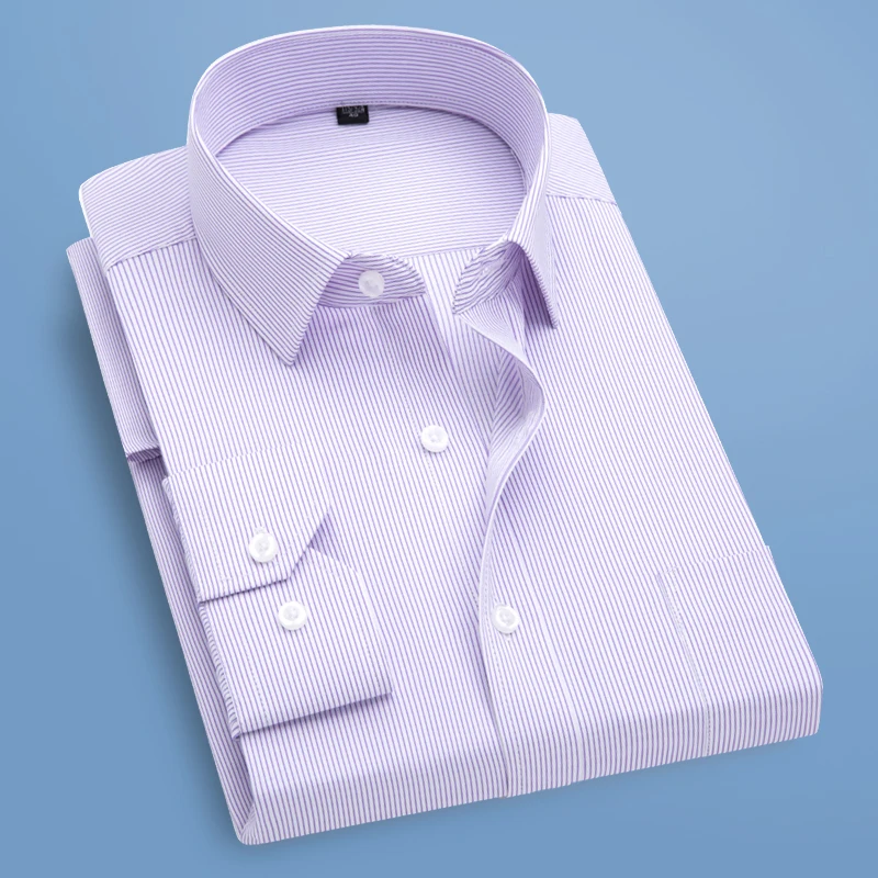 Mens Classic Business Long Sleeved Shirt Casual Male Striped Dress Shirt