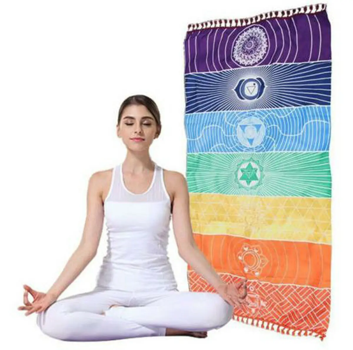 Polyester Bohemia Wall Hanging India Mandala Blanket 7Chakra Colored Tapestry Rainbow Stripes Travel Summer Beach Yoga Mat yoga mat yoga fitness equipment