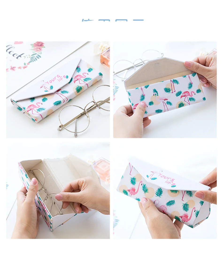 AudWhale Cute Style Sunglasses Case Fold PU Leather Simple Spectacle Case Cute Girls Portable Glasses Cases