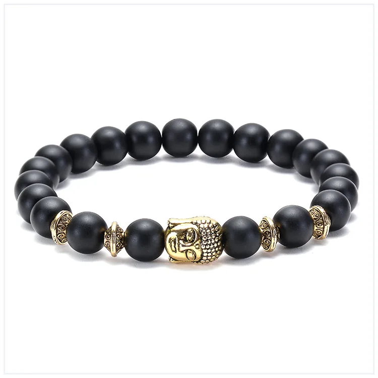 Черный матовый камень лев Сова Будда браслет Pulseira мужские ювелирные изделия браслеты для женщин талисманы подарки Feminina Bileklik - Окраска металла: 4