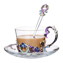 GFHGSD эмаль Стекло фиолетовый концентрическими Кофе ручка кружки и стразами украшенный цветок дизайн стеклянный бокал чашки с крышкой