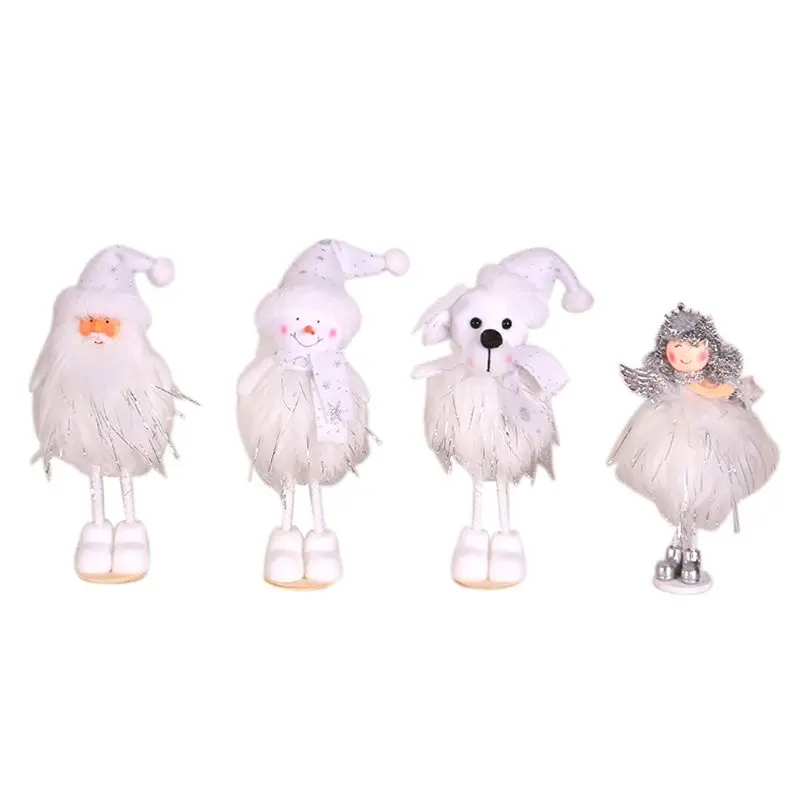 

Christmas Santa Claus Snowman Doll Silver Silk Plush Stand Toy Decorations For Home Window Shop Kids Gifts