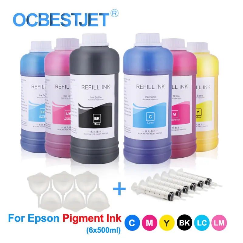 

6x500ml Refill Pigment Ink Bottle For Epson 1390 1410 1500W T50 T60 P50 R230 R290 R330 RX615 RX690 RX700 L805 L800 Printer Ink