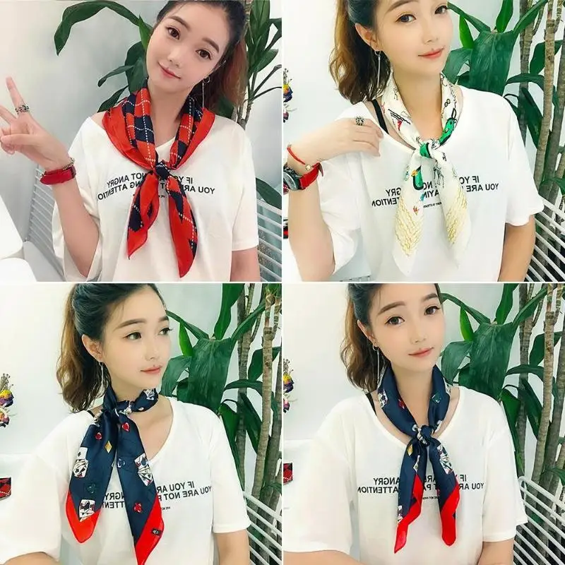 Fashion Women Shawl Geometric Print Square Scarf Casual Neck Hair Tie Band Decoration Accessories Gift