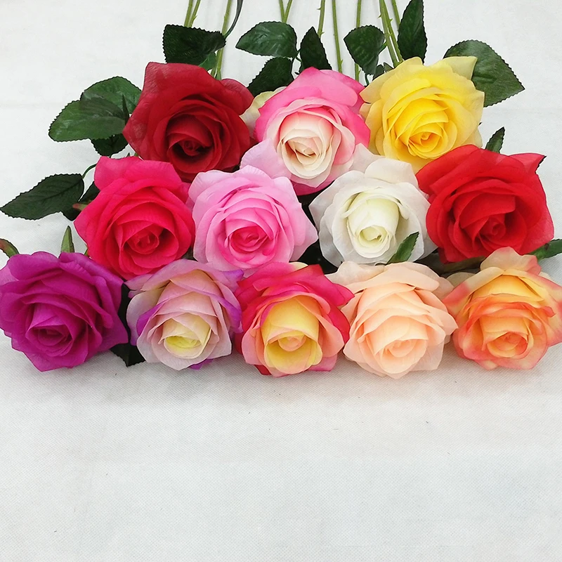 

Artificial Flower Silk Rose Flower Head Wedding Home Decoration DIY Handicraft Simulation Flower Real Touch Rose Wreath 10pc/lot