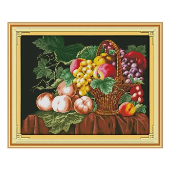 

JoySunday cross stitch diy fruits flower basket life DMC14CT11CTcotton needlework livingroom restaurant hotel painting