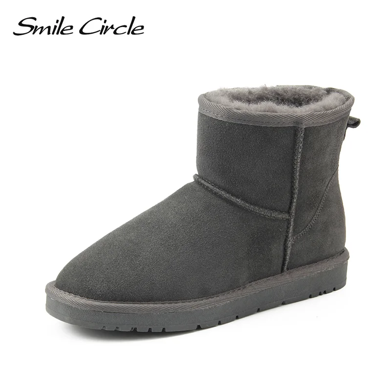

Smile Circle 100% Australian wool Winter Snow Boots Women Cow Suede Leather Boots Fur Warm waterproof Ladies Shoes 2018