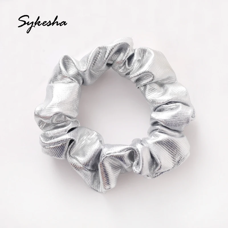 

2019 Hot New Golden Colon Pattern PU Effect Fabric Hair Loop Elastic Tightening Rubber Hair Loop Band Casual Hair Accessories