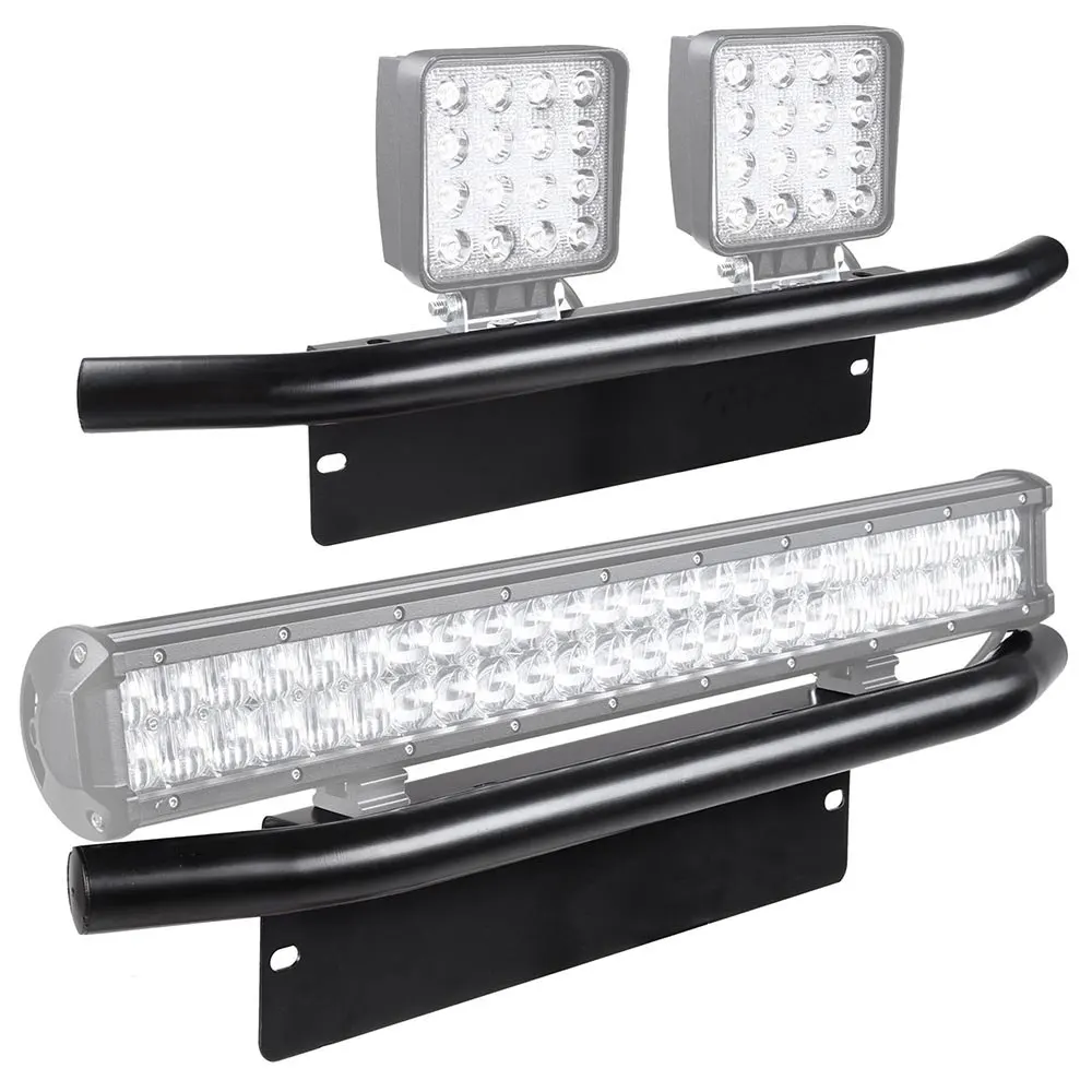 Black Aluminum 23inch universal Bull Bar Type Front Bumper for Working Light License Plate Mount Bracket Holder Offroad Light Bar Car SUV Front Bumper License Plate Mount Bar LED Work Light Light Bar Bracket (13)