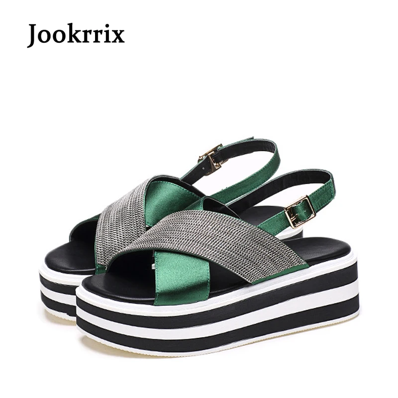 

Jookrrix 2018 Summer New Fashion Brand Rome Style Lady Sandal Chic Platform Shoes Women Metal Chain Girl Flats Sandal Cross tied