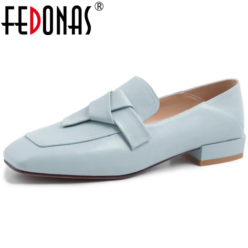 

FEDONAS New Women Genuine Leather Pumps Slip On Soft Leather Square Toe Thick High Heels Pumps Elegant Casual Shoes Woman