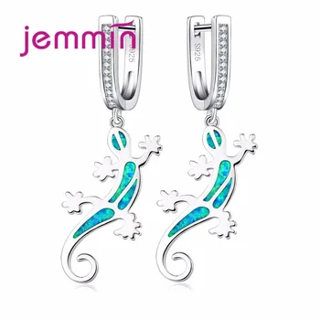 

Fashion Cute Gecko Jewelry Earrings Blue Fire Opal Stone 925 Sterling Silver Women Dangle Drop Earrings NEW Arrival Ear