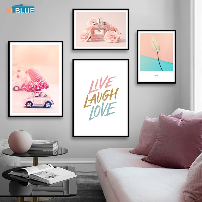 

Nordic Poster Pink Perfume Flower Wall Pictures Cuadros Decoracion Posters And Prints Wall Art Canvas Painting For Living Room