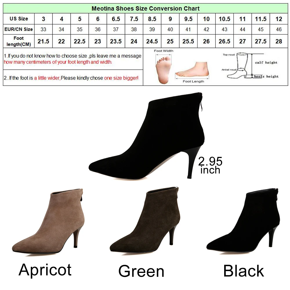 Meotina/; женские ботильоны; зимние ботинки с острым носком; женские полусапожки на молнии на высоком каблуке; модная женская обувь на тонком каблуке; Цвет Зеленый