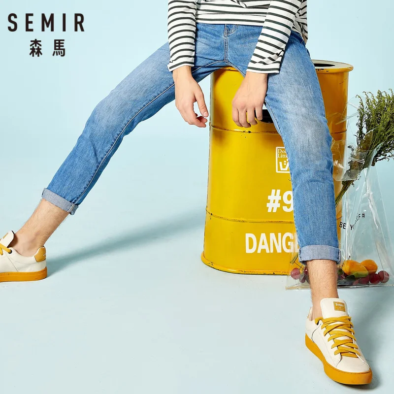 

SEMIR Men Slim Fit Jeans in Washed Denim with Side Pocket Men's Cotton Jeans in Straight Leg with Zip Fly with Button for Spring