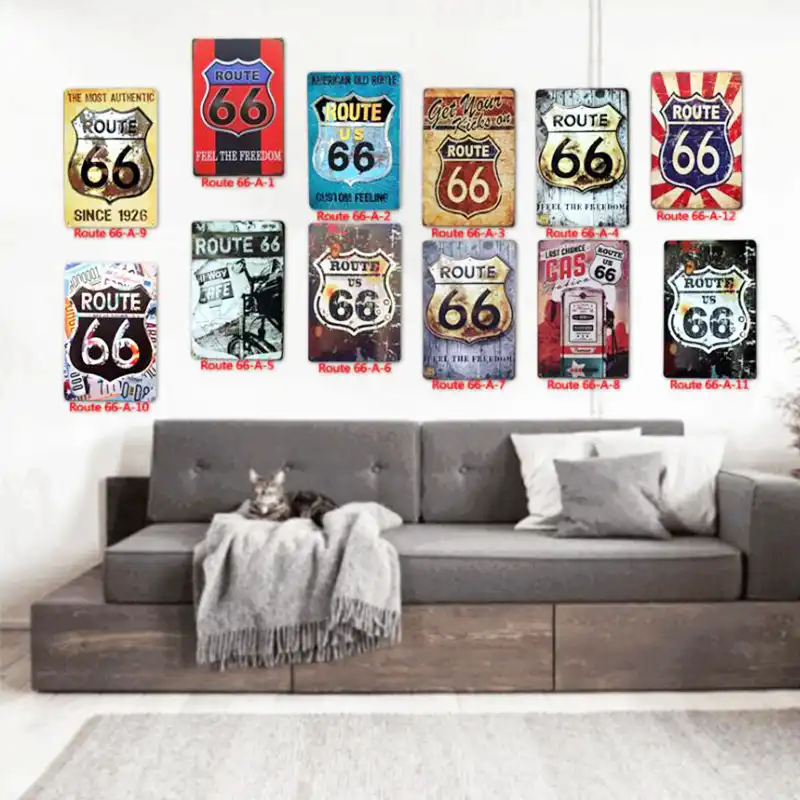 1pc Route 66 Vintage Metal Plate Car Decor Tin Sign Road Metal