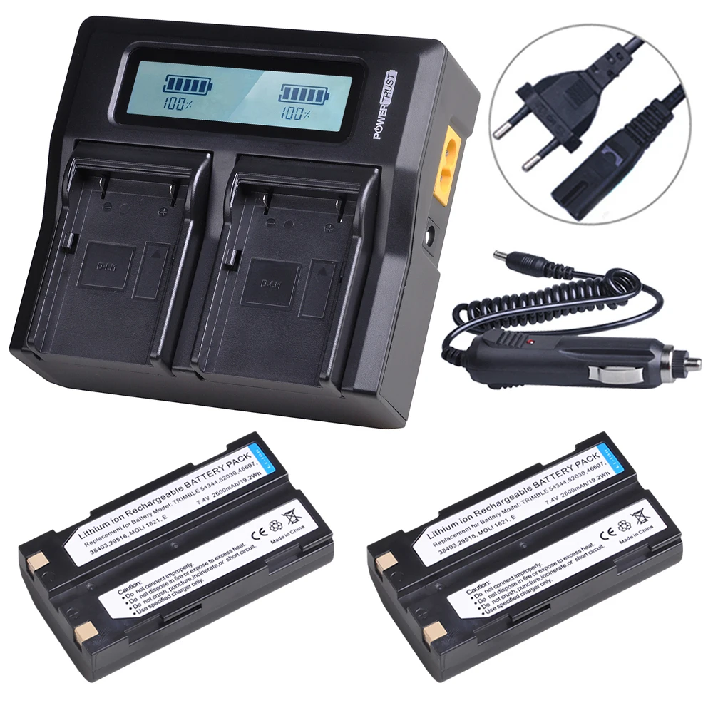 

2Pc 7.4V 54344 Battery + Rapid Dual Charger for Trimble 5700 5800 29518 46607 52030 MT1000 R7 R8 GPS Receiver Ei-D-Li1 Batteries