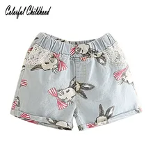 Для девочек Шорты лето мультфильм кролик печати укороченные штаны удобные джинсовые штаны детская одежда лето