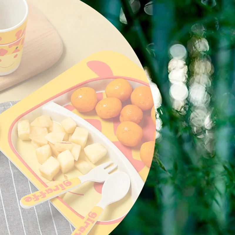 5pcs/sets Baby Dish Tableware Set Natural Bamboo Fiber Bowl With Cup Spoon Plate Fork Feeding Dishes for Kids Utensils T0377 5pcs/sets Baby Dish Tableware Set Natural Bamboo Fiber Bowl With Cup Spoon Plate Fork Feeding Dishes for Kids Utensils T0377