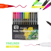 12 цветов, акварельные ручки с двумя кончиками, 0,4 мм, Fineliners
