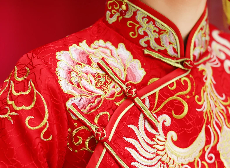 Китайский стиль невесты вышивка cheongsam свадебной церемонии платья костюм вечернее платье show Одежда Тонкий феникс Qipao