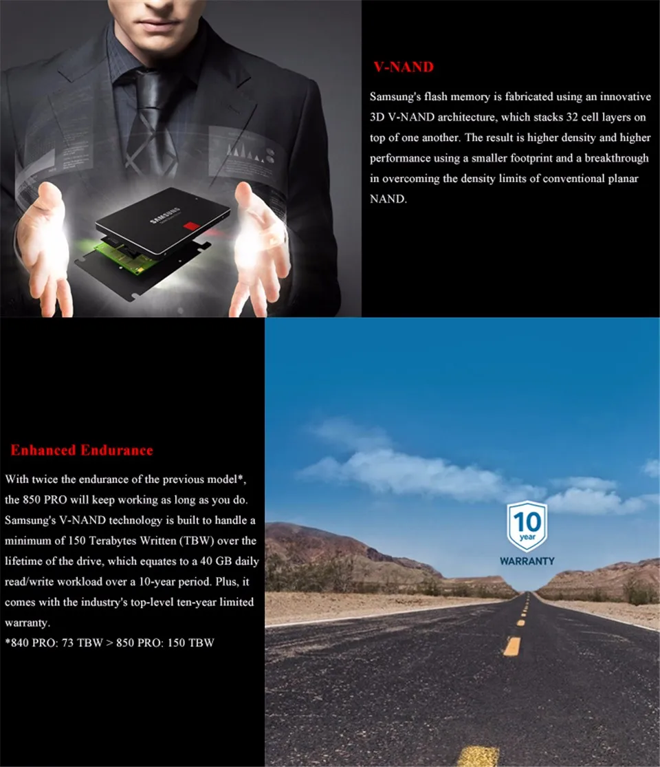 SAMSUNG SSD 128G 256G 512G 1TB 850 PRO Internal Solid State Disk Drive SATAIII SATA 3 for Laptop Desktop PC 128 256 512 GB 128G (11)