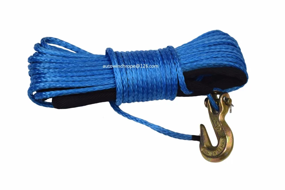 Blue 3/16"*50ft ATV Winch Line with Hook,12 Strand Synthetic Winch Rope