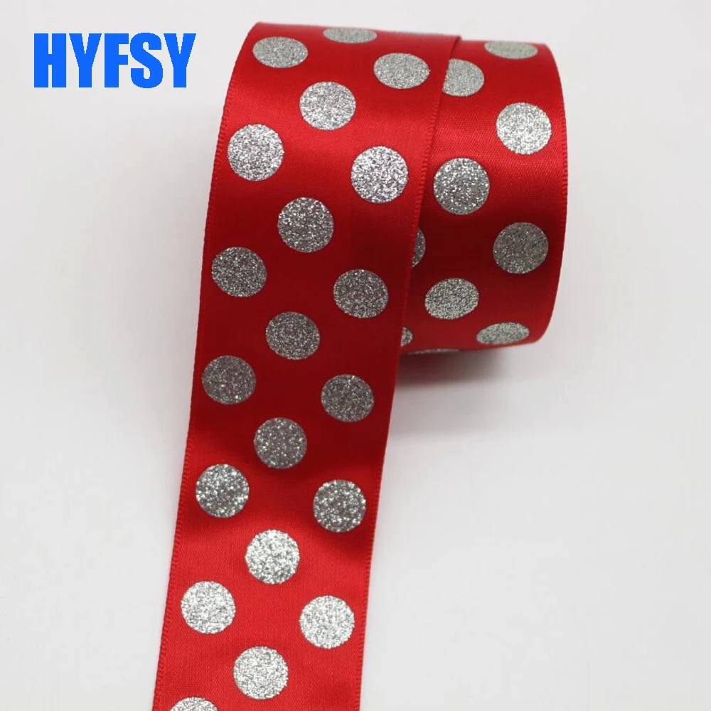 Hyfsy 1 1/2 38 мм Серебряная лента в горошек 10 ярдов DIY головной убор подарочная