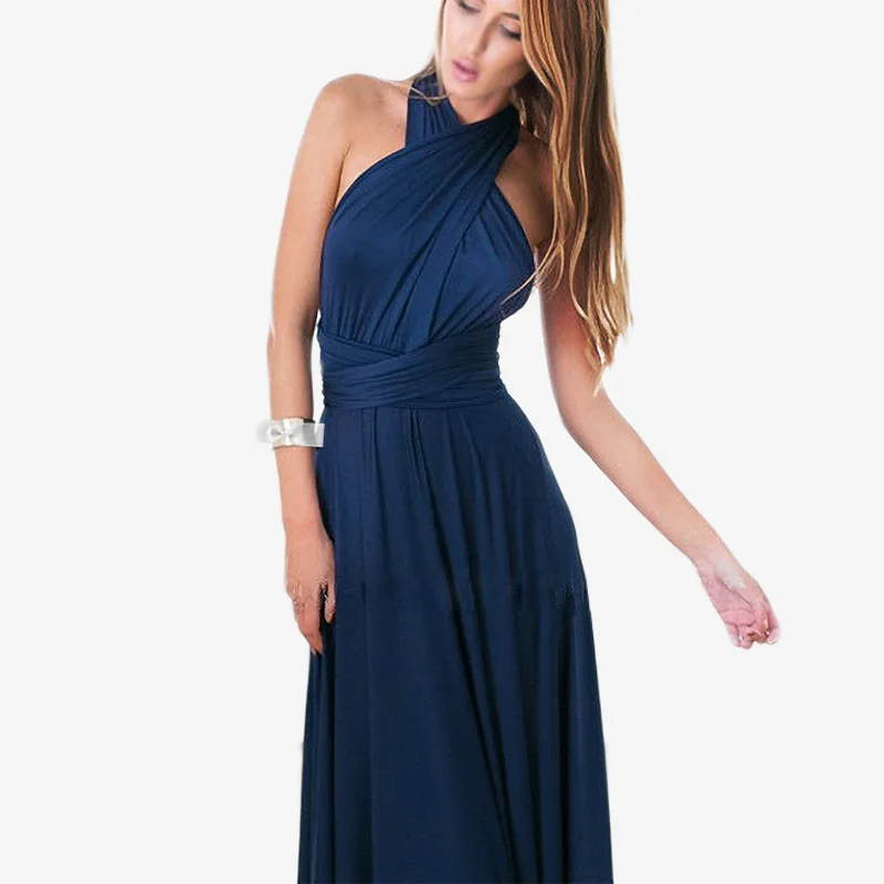 QIUXUAN/27 цветов, летнее, сексуальное, макси, вечерние платья, многоканальное, свободное, Бандажное, длинное платье, без рукавов, платье-трансформер, бесконечность - Цвет: Dark Blue