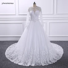 YiWuMenSa vestidos de novias Sexy see through wedding dress 2017 Long Sleeves Bridal Wedding gowns Long Train Ball gown dresses