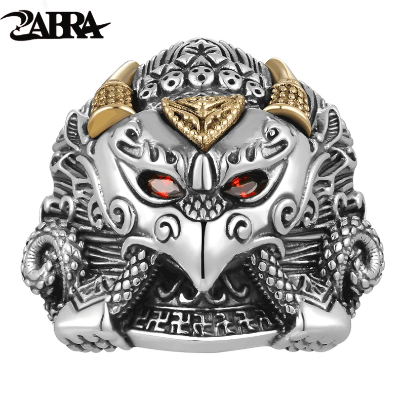 ZABRA Будда Garuda реальные ранние серебряные кольца миф Птица Красный кубический