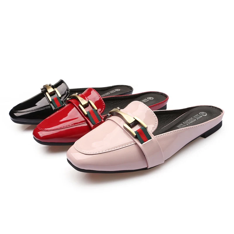 

2019 Women Slip On Luxury Design Slippers Flats Sandals Lady Mules Comfortabe Slippers Summer Size 34-40 Casual Red Shoes XZT-46